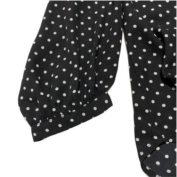 NWT Nordstrom Halogen V-neck Long Sleeve Polka Dot Black Ivory Petite Dot Blouse - Picture 4 of 11